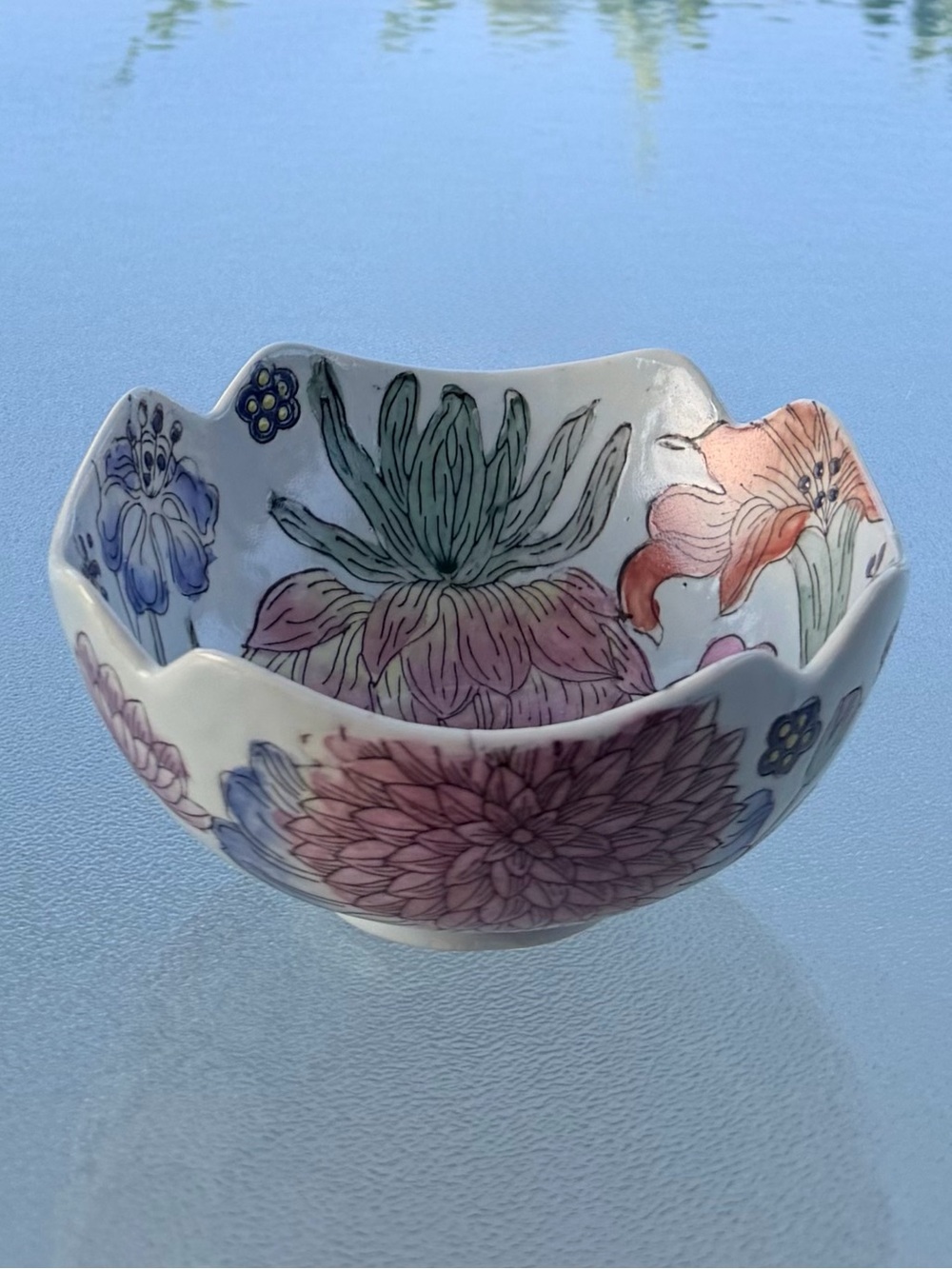 Hand-Painted Floral Porcelain Bowl - Pink & Green
